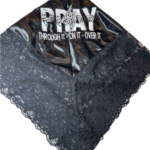 Women’s Black Satin Church Lap Scarf First Lady Embroidered Lap Cloth